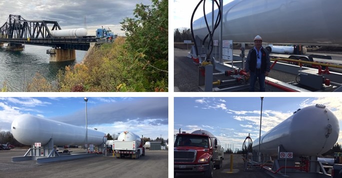 McDougall Energy enhances propane supply for Manitoulin Island 88 Shows a collage of 4 photos of large white fuel tank