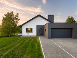 Free Propane Tank Rental for the First Year 3 front facing modern home showing the attached garage with a propane tank for heating outside in the backyard